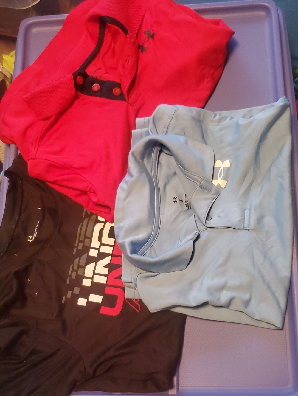 Under Armour Kids Polo and Graphic Tees in Light Blue, Red, Black